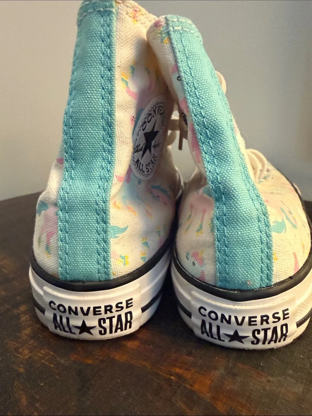 Converse Kids High-Top Sneakers in White with Pink & Teal Unicorns